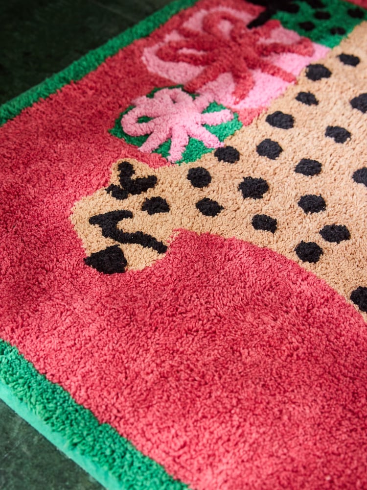 Multi Christmas Cheetah 100% Cotton Bath Mat - Image 2 of 3