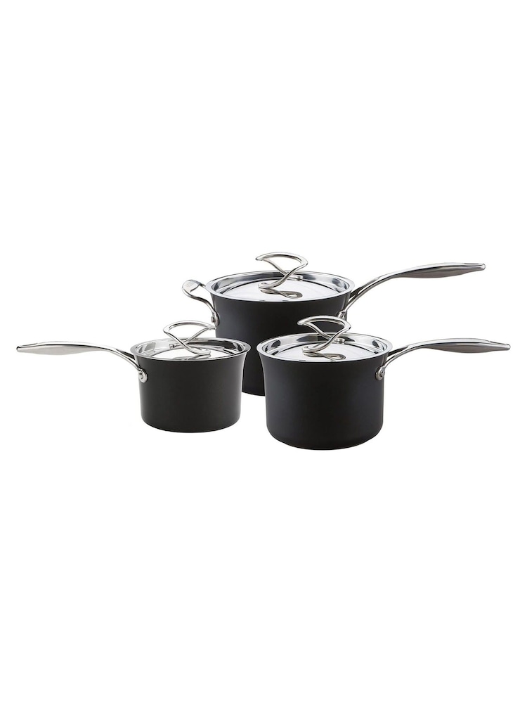 Circulon 3 Piece Black Style Hard Anodised Saucepan Set - Image 1 of 4