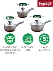 Prestige 3 Piece Grey Earthpan Recycled Aluminium Ceramic Non Stick Saucepan Set - Image 2 of 4