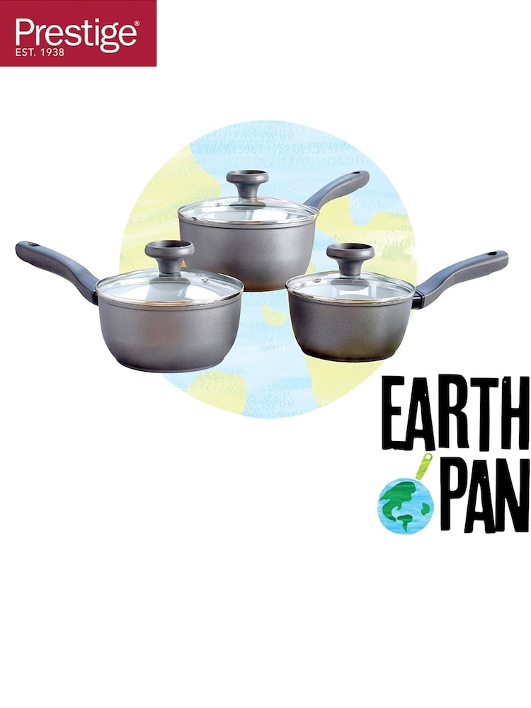 Prestige 3 Piece Grey Earthpan Recycled Aluminium Ceramic Non Stick Saucepan Set - Image 4 of 4