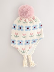 Neutral Stampy Flower Trapper Hat (3mths-13yrs) - Image 1 of 3