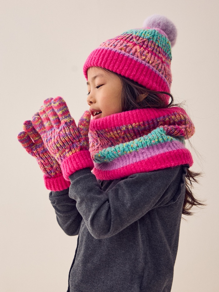 Pink/Blue Beanie Gloves And Snood Set (3-13yrs) - Image 1 of 6