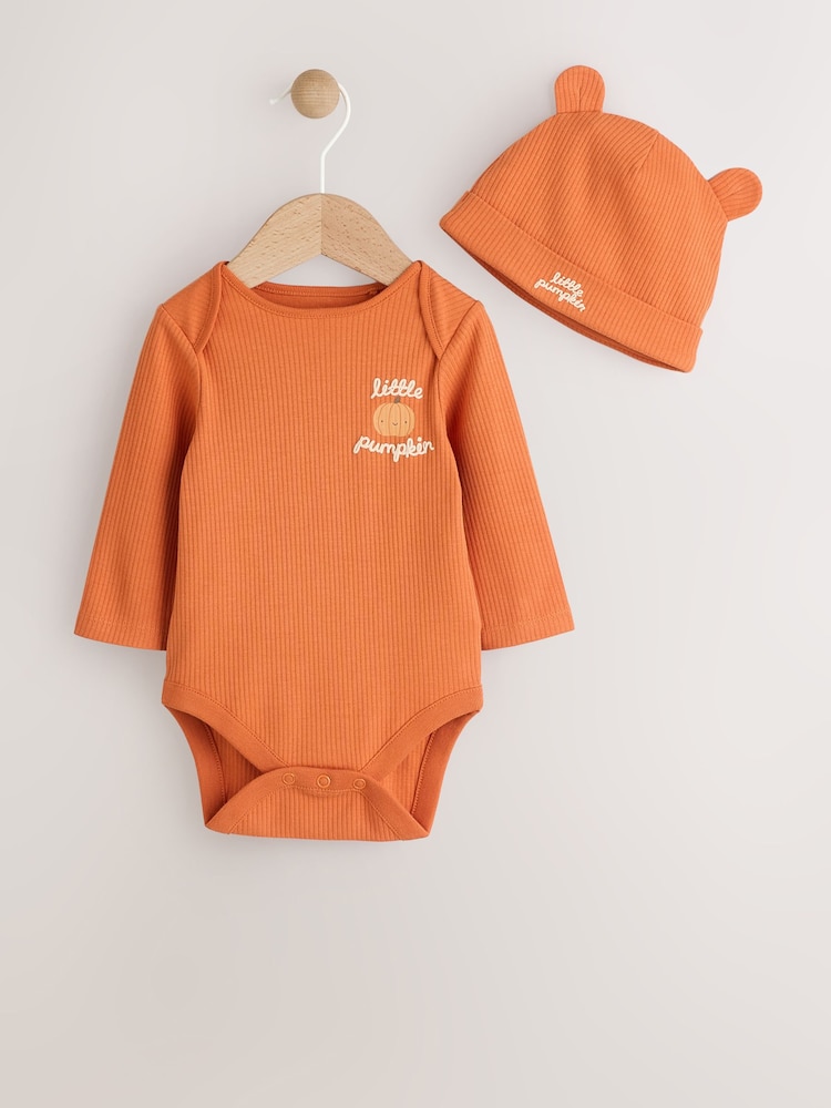 Orange - Baby Long Sleeve Halloween Bodysuit and Hat Set - Bild 1 von 10 Orange - Baby Long Sleeve Halloween Bodysuit and Hat Set - Bild 1 von 10