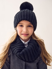 Black Rib Pom Beanie (3mths-16yrs) - Image 1 of 2