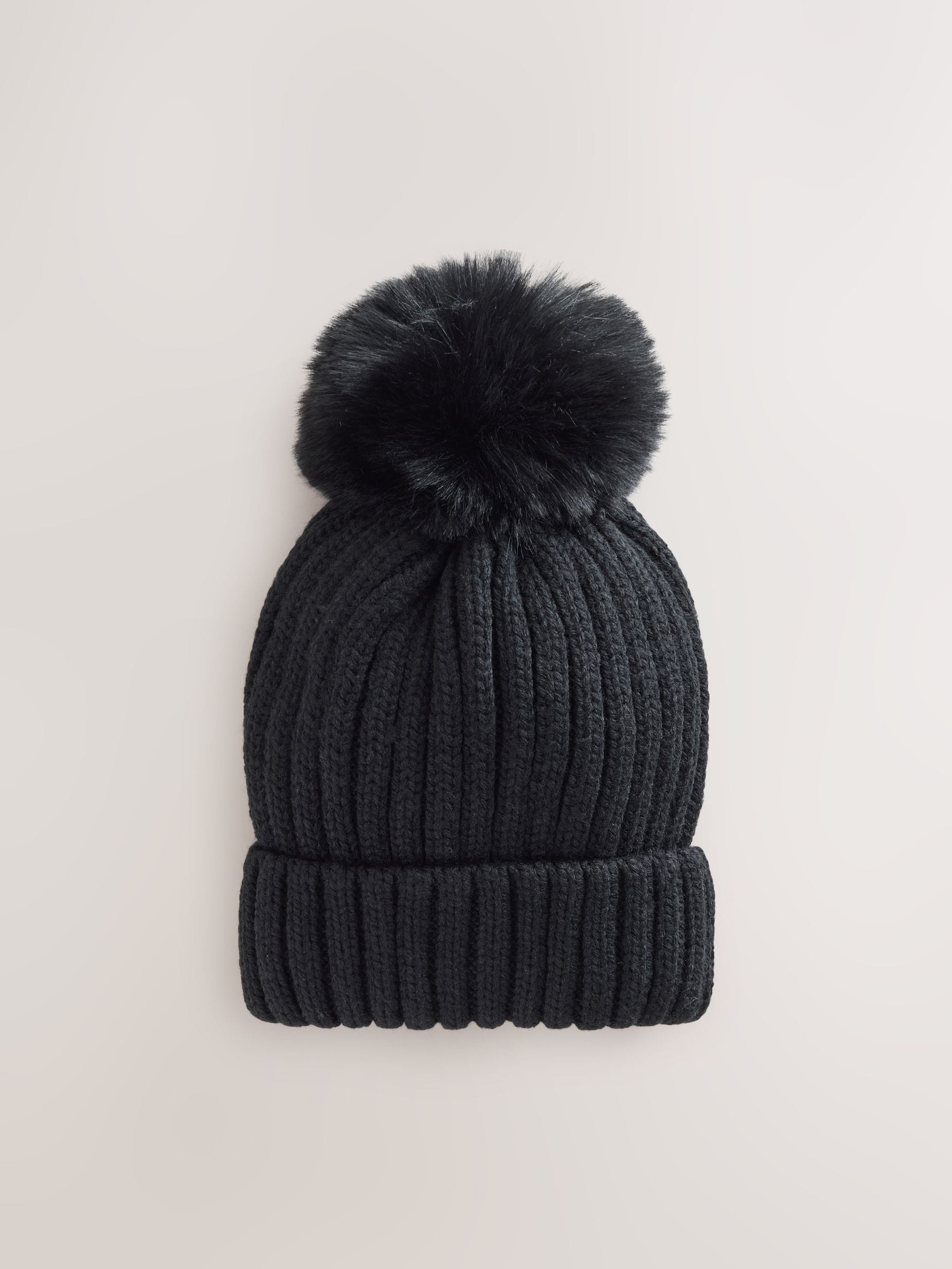Buy Black Rib Pom Beanie (3mths-16yrs) from Next USA
