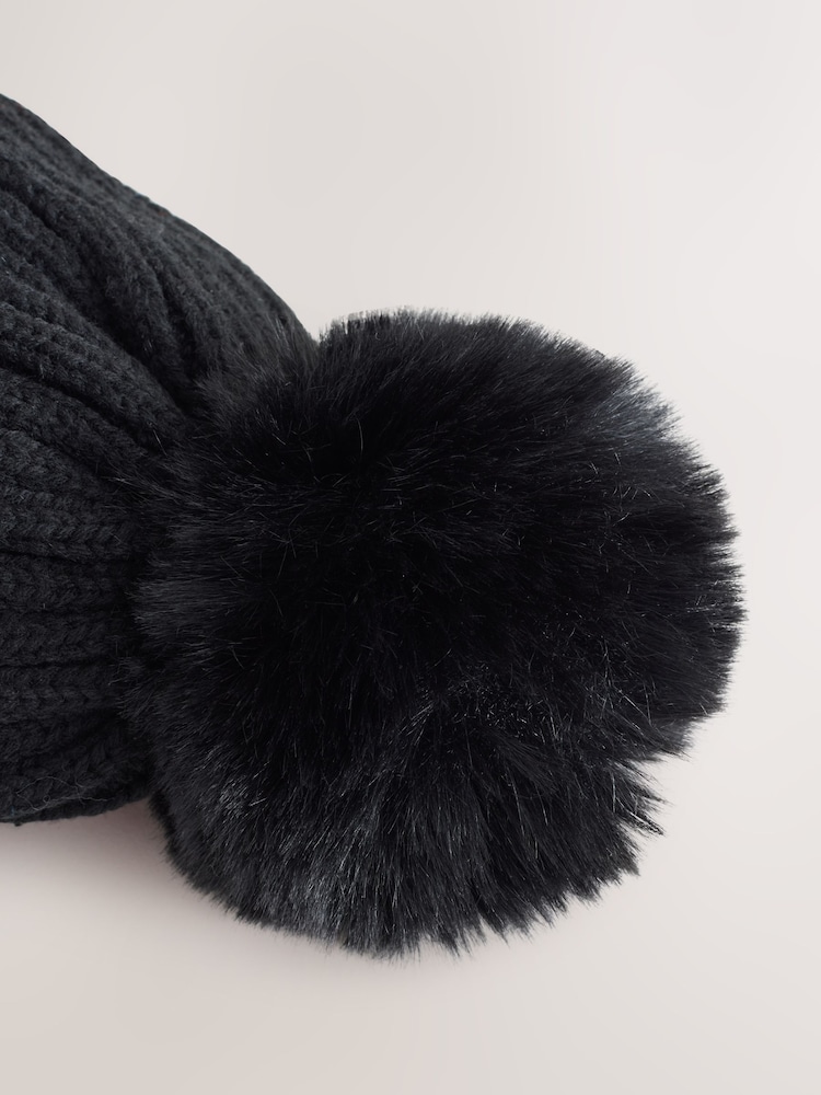 Black Rib Pom Beanie (3mths-16yrs) - Image 5 of 5