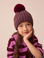 Purple Rib Pom Beanie (3mths-16yrs) - Image 1 of 2