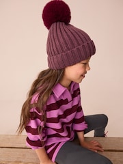 Purple Rib Pom Beanie (3mths-16yrs) - Image 2 of 2