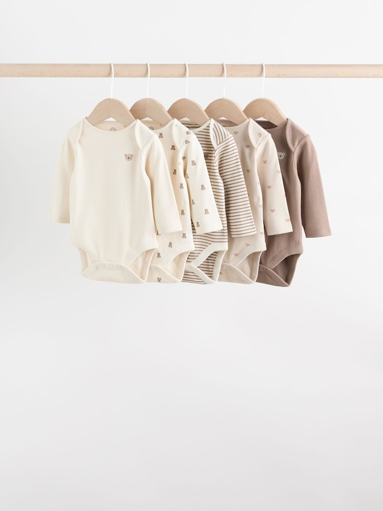 Neutral Bear Baby Long Sleeve Bodysuits 5 Pack - Image 1 of 15