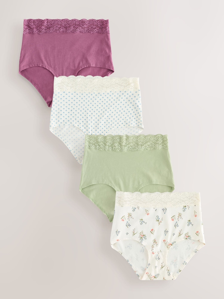 Green Ditsy Floral Full Brief Lace Knickers 4 Pack - Image 1 of 10 Green Ditsy Floral Full Brief Lace Knickers 4 Pack - Image 1 of 10