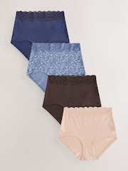 Blue Ditsy Floral Full Brief Lace Knickers 4 Pack - Image 1 of 10