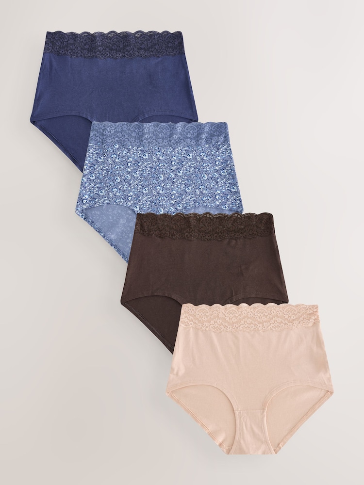 Blue Ditsy Floral Full Brief Lace Knickers 4 Pack - Image 1 of 10