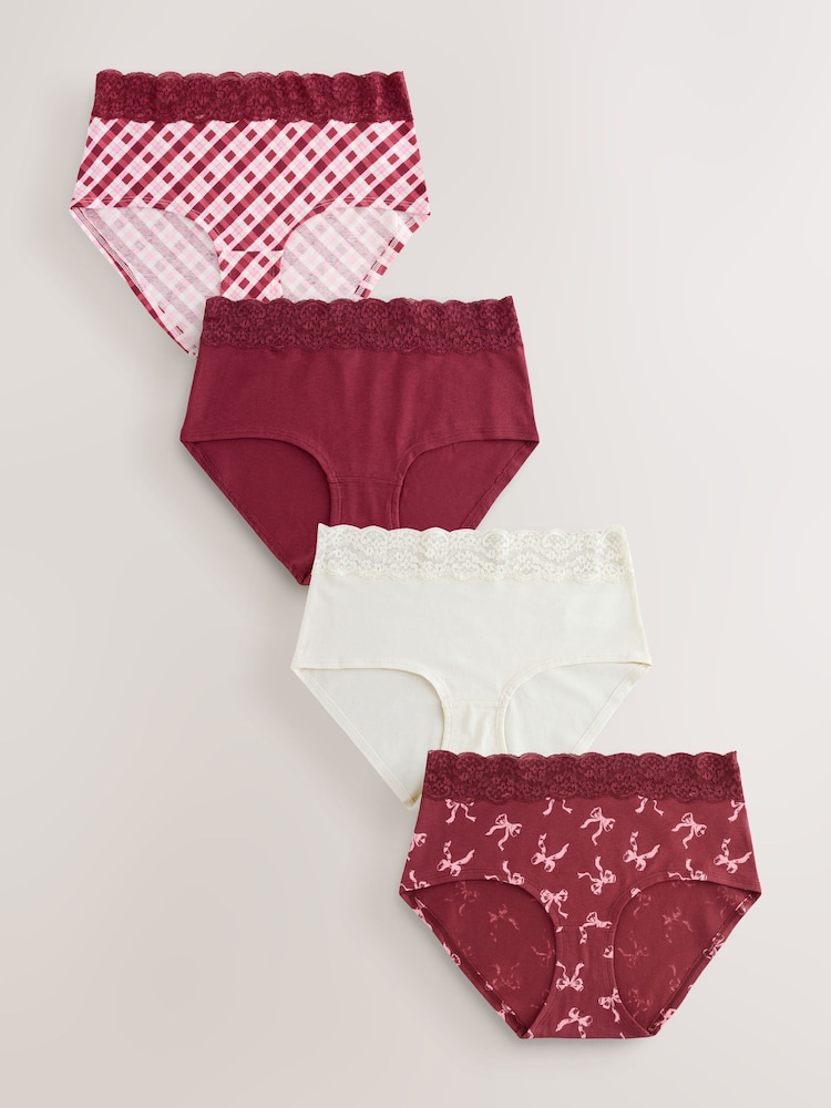 Berry Bow Print Midi Lace Knickers 4 Pack - Image 1 of 10 Berry Bow Print Midi Lace Knickers 4 Pack - Image 1 of 10