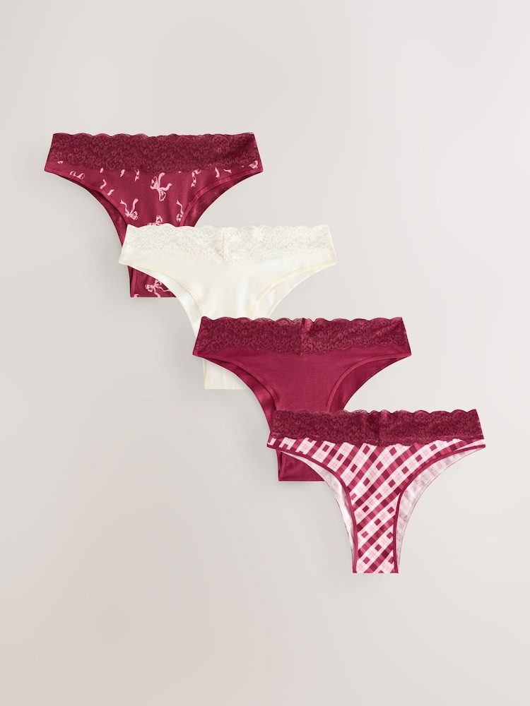 Berry Red Extra High Leg Lace Knickers 4 Pack - Image 1 of 10 Berry Red Extra High Leg Lace Knickers 4 Pack - Image 1 of 10