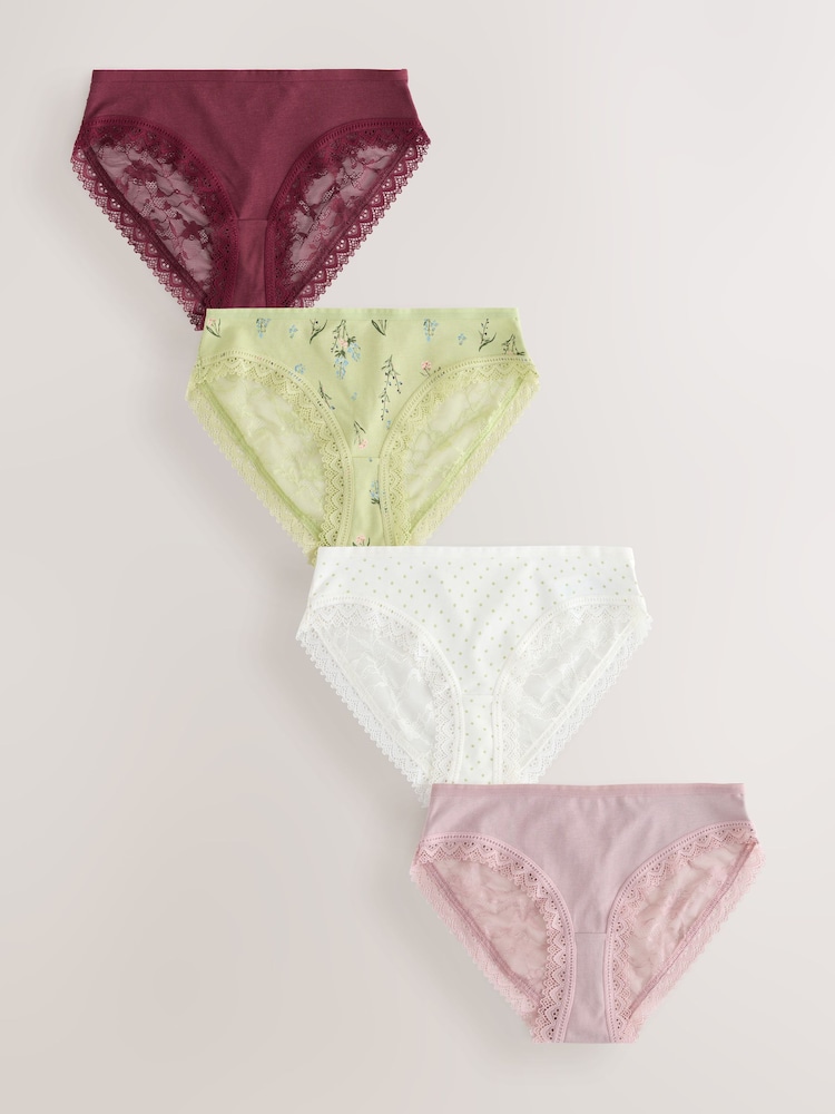 Green Ditsy Floral High Leg Lace Knickers 4 Pack - Image 1 of 10 Green Ditsy Floral High Leg Lace Knickers 4 Pack - Image 1 of 10