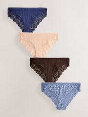 Blue Ditsy Floral Bikini Lace Knickers 4 Pack - Image 1 of 10