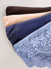 Blue Ditsy Floral Bikini Lace Knickers 4 Pack - Image 9 of 10