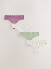 Green Ditsy Floral Thong Lace Knickers 4 Pack - Image 1 of 11