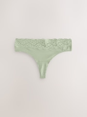 Green Ditsy Floral Thong Lace Knickers 4 Pack - Image 8 of 11