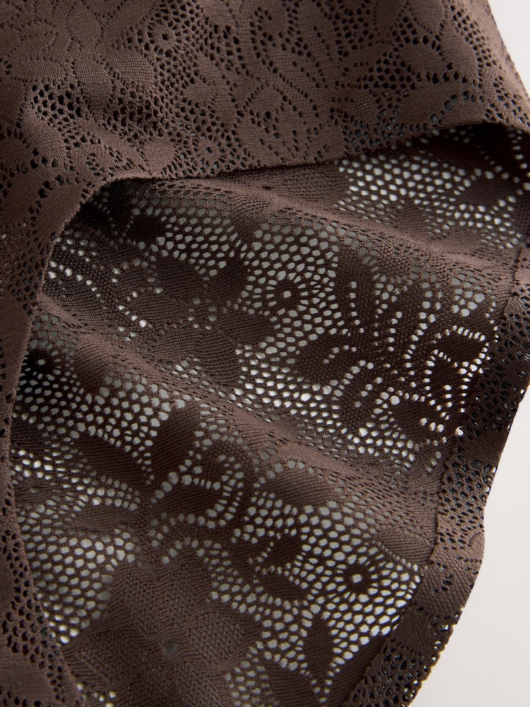Cream/Chocolate/Burgundy Midi All Over Lace No VPL Knickers 3 Pack - Image 14 of 14