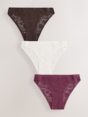 Cream/Chocolate/Burgundy High Leg All Over Lace No VPL Knickers 3 Pack - Image 1 of 13