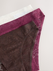 Cream/Chocolate/Burgundy High Leg All Over Lace No VPL Knickers 3 Pack - Image 5 of 13