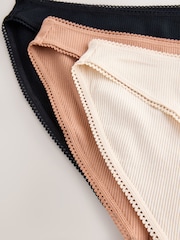 Black/Caramel Nude/Praline Nude High Rise High Leg Cotton Rib Knickers 3 Pack - Image 5 of 6