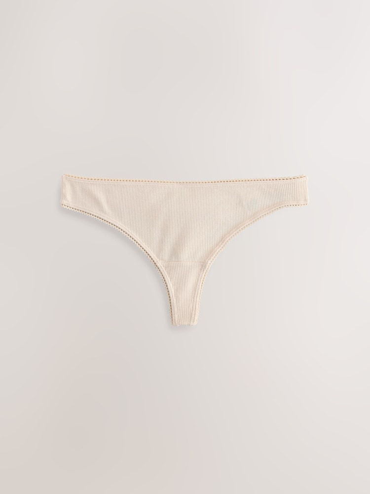 Black/Caramel Nude/Praline Nude Thong Cotton Rib Knickers 3 Pack - Image 2 of 6
