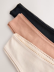 Black/Caramel Nude/Praline Nude Thong Cotton Rib Knickers 3 Pack - Image 5 of 6