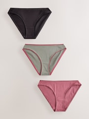 Black/Rose/Olive High Rise High Leg Cotton Rib Knickers 3 Pack - Image 1 of 6