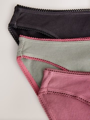 Black/Rose/Olive High Rise High Leg Cotton Rib Knickers 3 Pack - Image 5 of 6