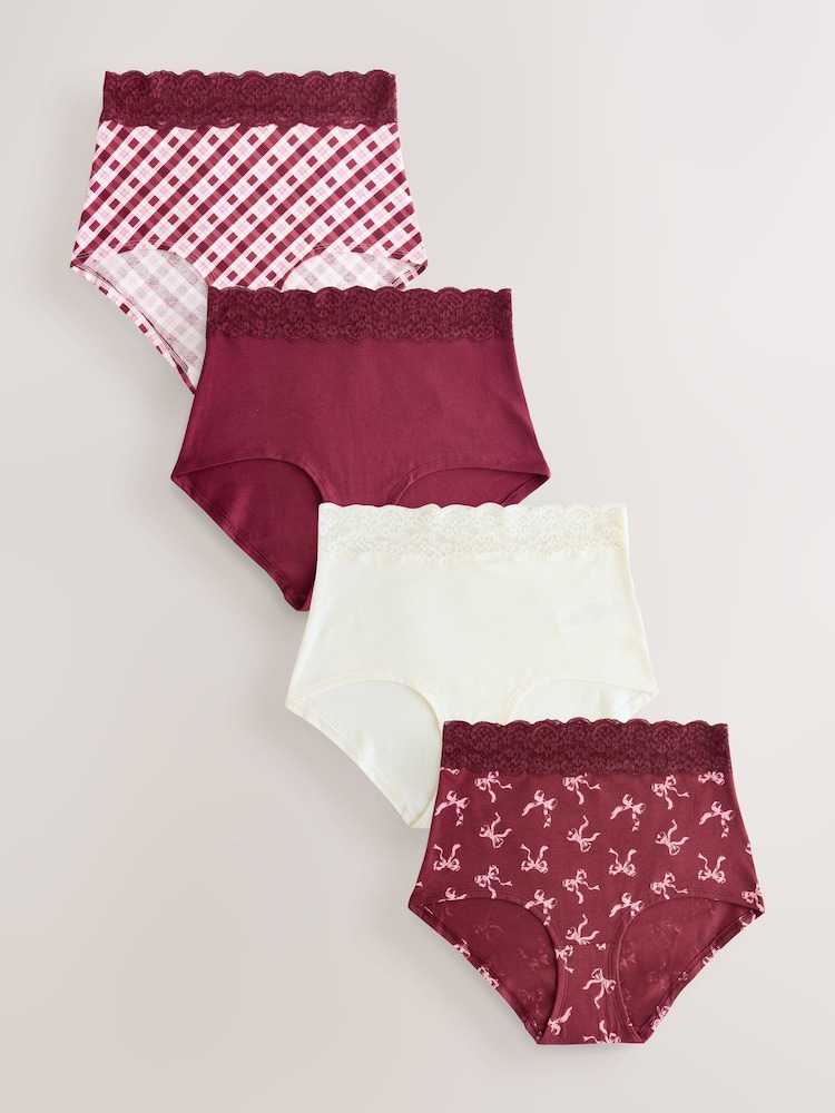 Berry Red Full Brief Lace Knickers 4 Pack - Image 1 of 10