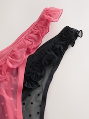 Red / Black Thong Heart Mesh Flocked Knickers 2 Pack - Image 4 of 5