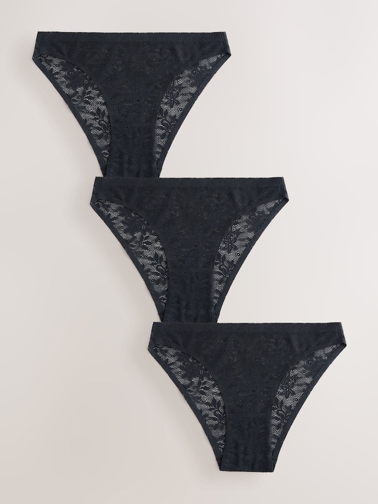 Black High Leg All Over Lace No VPL Knickers 3 Pack - Image 1 of 13