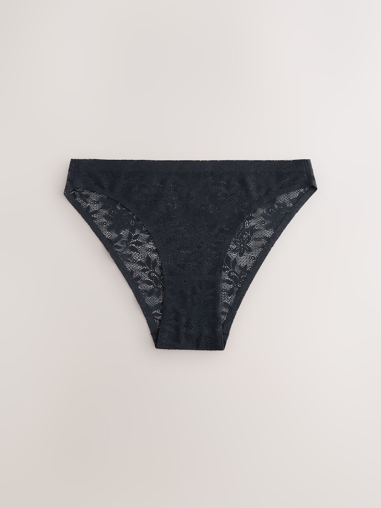 Black High Leg All Over Lace No VPL Knickers 3 Pack - Image 2 of 13