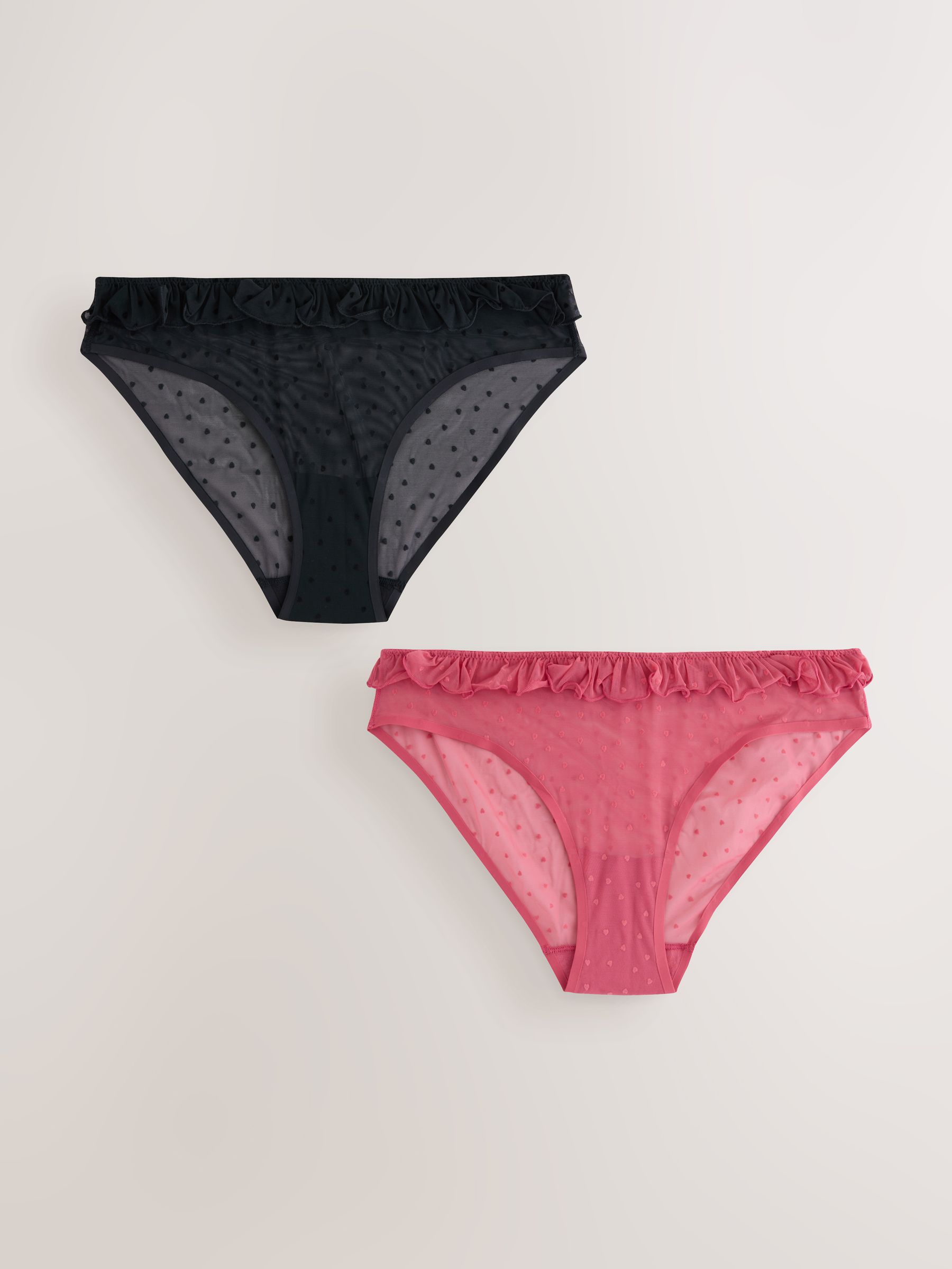 Buy Red / Black Brazilian Heart Mesh Flocked Knickers 2 Pack from