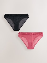 Red / Black Brazilian Heart Mesh Flocked Knickers 2 Pack - Image 7 of 11