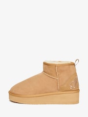 Superdry Brown Suede Sherpa Platform Boots - Image 2 of 6