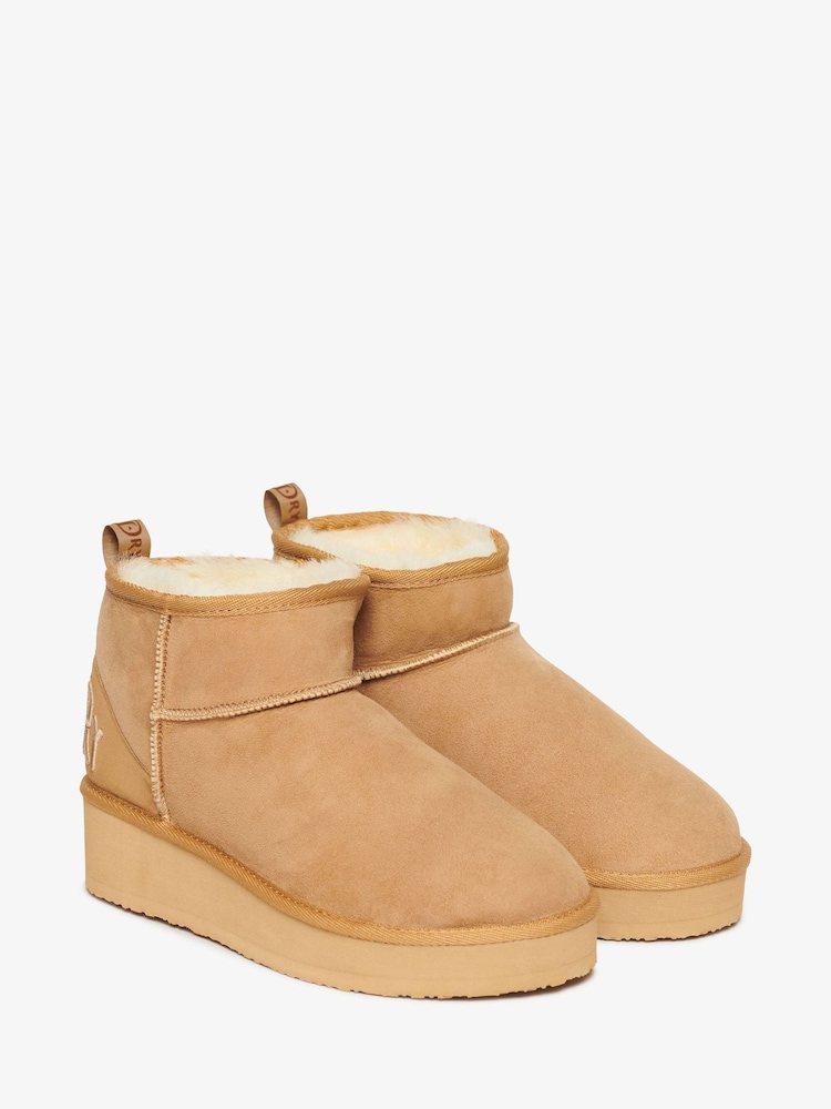 Superdry Brown Suede Sherpa Platform Boots - Image 3 of 6