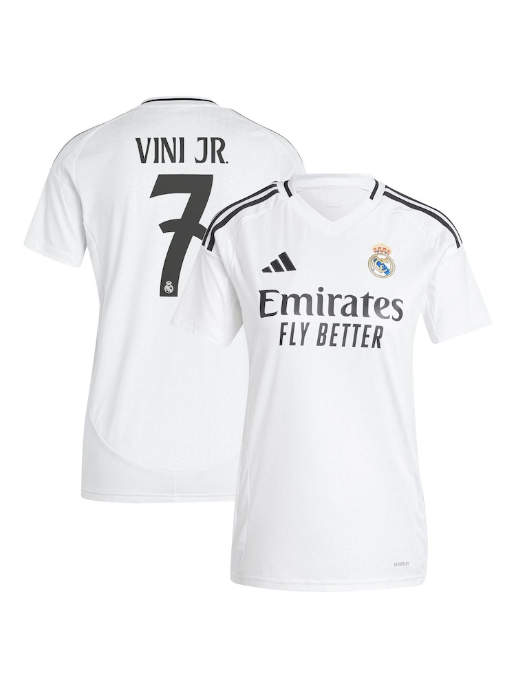 adidas White Womens Real Madrid Home Shirt 2024-25 Vini Jr. 7 - Image 1 of 3
