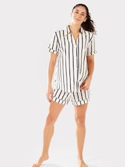 Chelsea Peers Blue Maternity 100% Organic Cotton Navy And Cream Stripe Print Short Pyjamas Set - Image 1 of 5