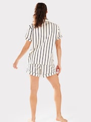 Chelsea Peers Blue Maternity 100% Organic Cotton Navy And Cream Stripe Print Short Pyjamas Set - Image 3 of 5