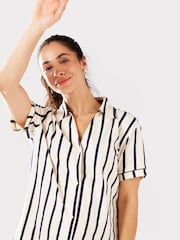 Chelsea Peers Blue Maternity 100% Organic Cotton Navy And Cream Stripe Print Short Pyjamas Set - Image 4 of 5