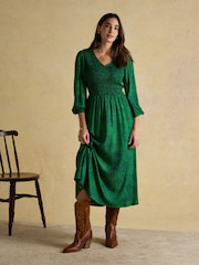 Joules Lilliana Green Shirred Dress - Image 4 of 7