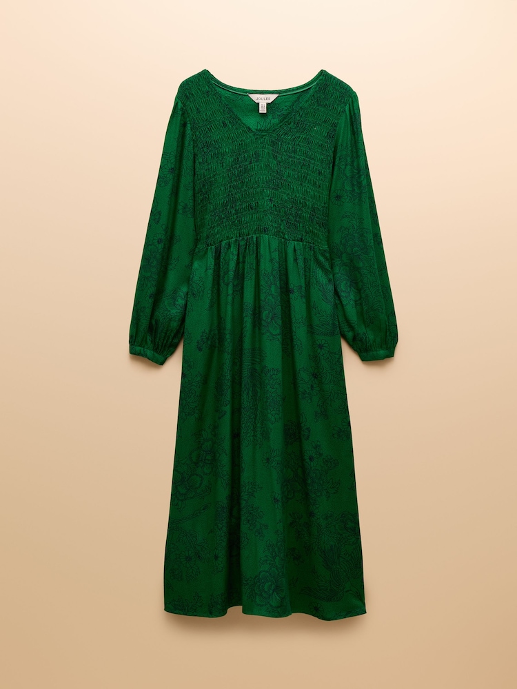 Joules Lilliana Green Shirred Dress - Image 7 of 7