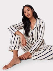 Chelsea Peers White/Blue 100% Cotton Stripe Long Pyjamas Set - Image 2 of 5