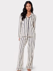 Chelsea Peers White/Blue 100% Cotton Stripe Long Pyjamas Set - Image 3 of 5