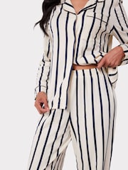 Chelsea Peers White/Blue 100% Cotton Stripe Long Pyjamas Set - Image 5 of 5