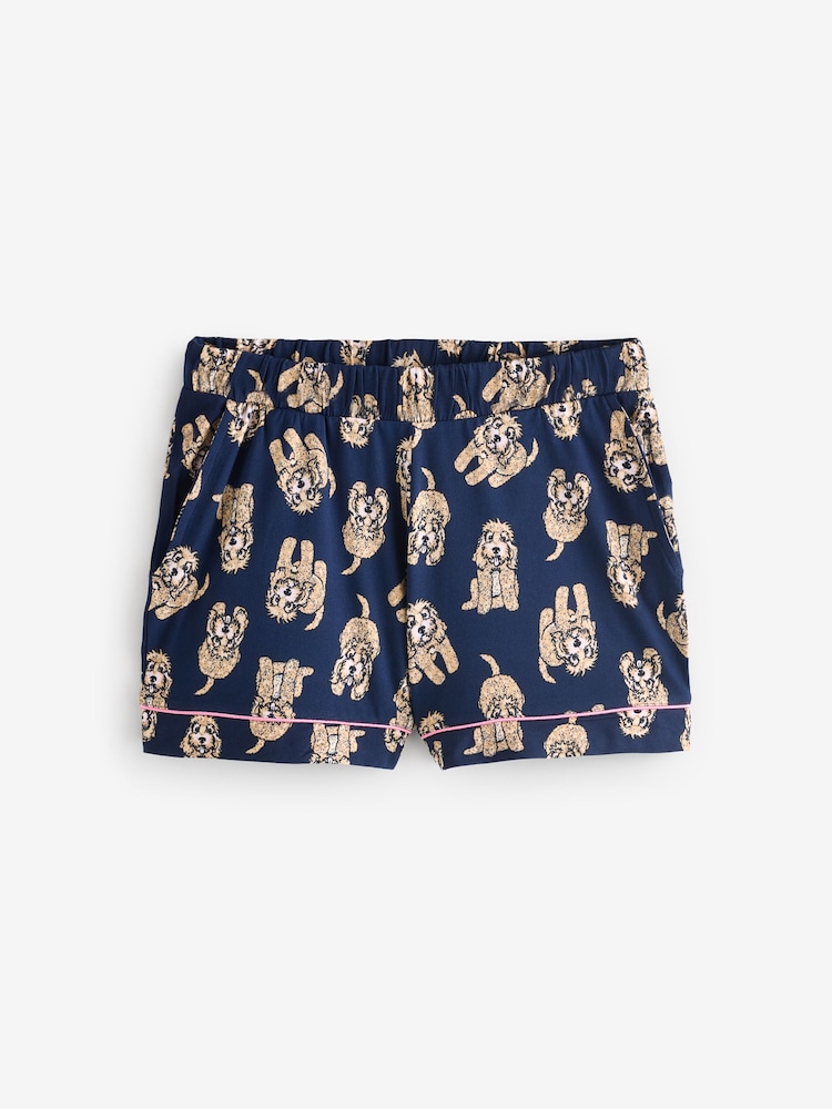 Chelsea Peers Blue Short Pyjamas Cockapoo Print Crewneck Long Pyjama Set - Image 3 of 3