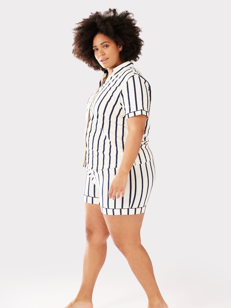 Chelsea Peers Blue 100% Organic Cotton Curve Stripe Short Pyjamas Set - Image 1 of 5